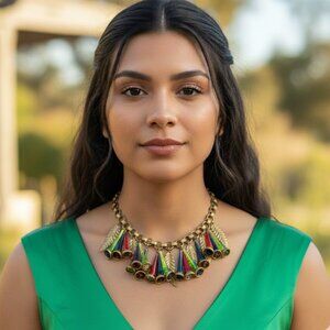 RARE -Vintage Miriam Haskell Dangling Trumpets & Leaves Fabulous Bib/Necklace